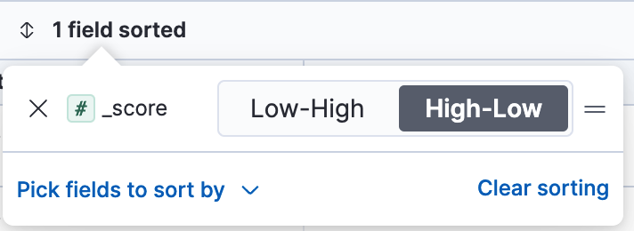 Field sorting popover Field sorting popover