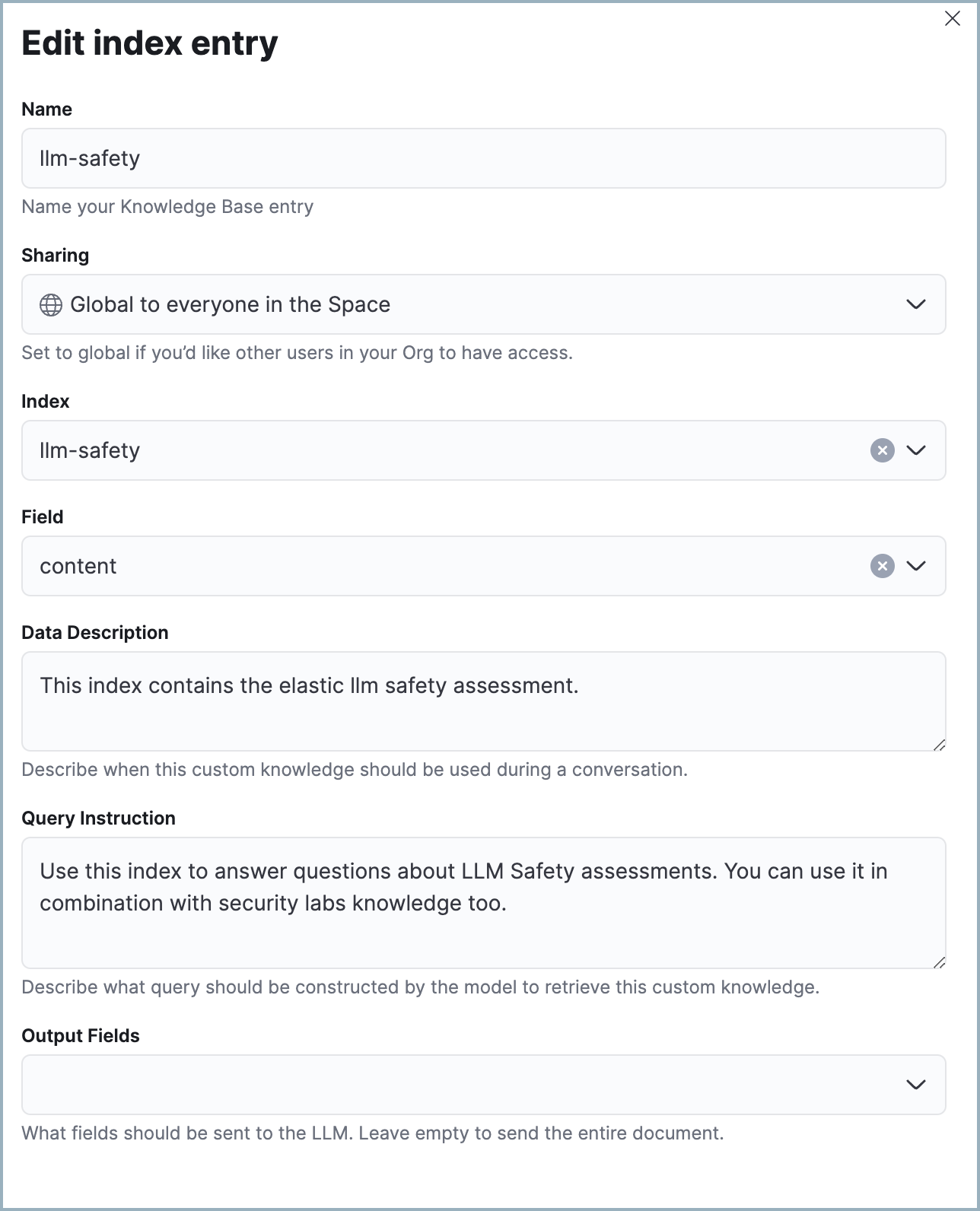 Knowledge base's Edit index entry menu