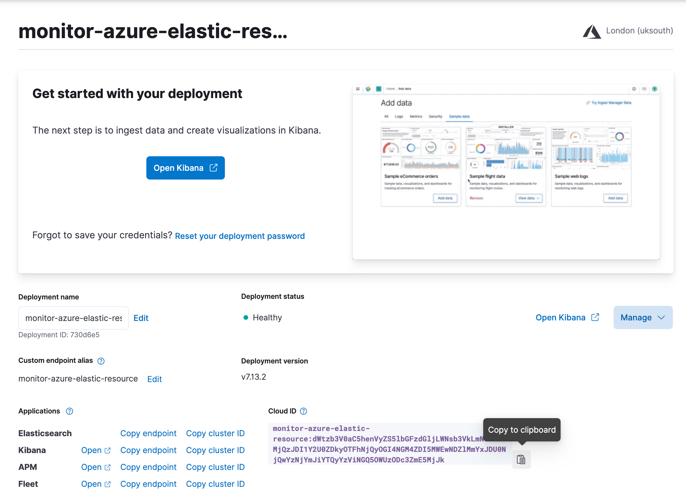 Elastic Cloud deployment