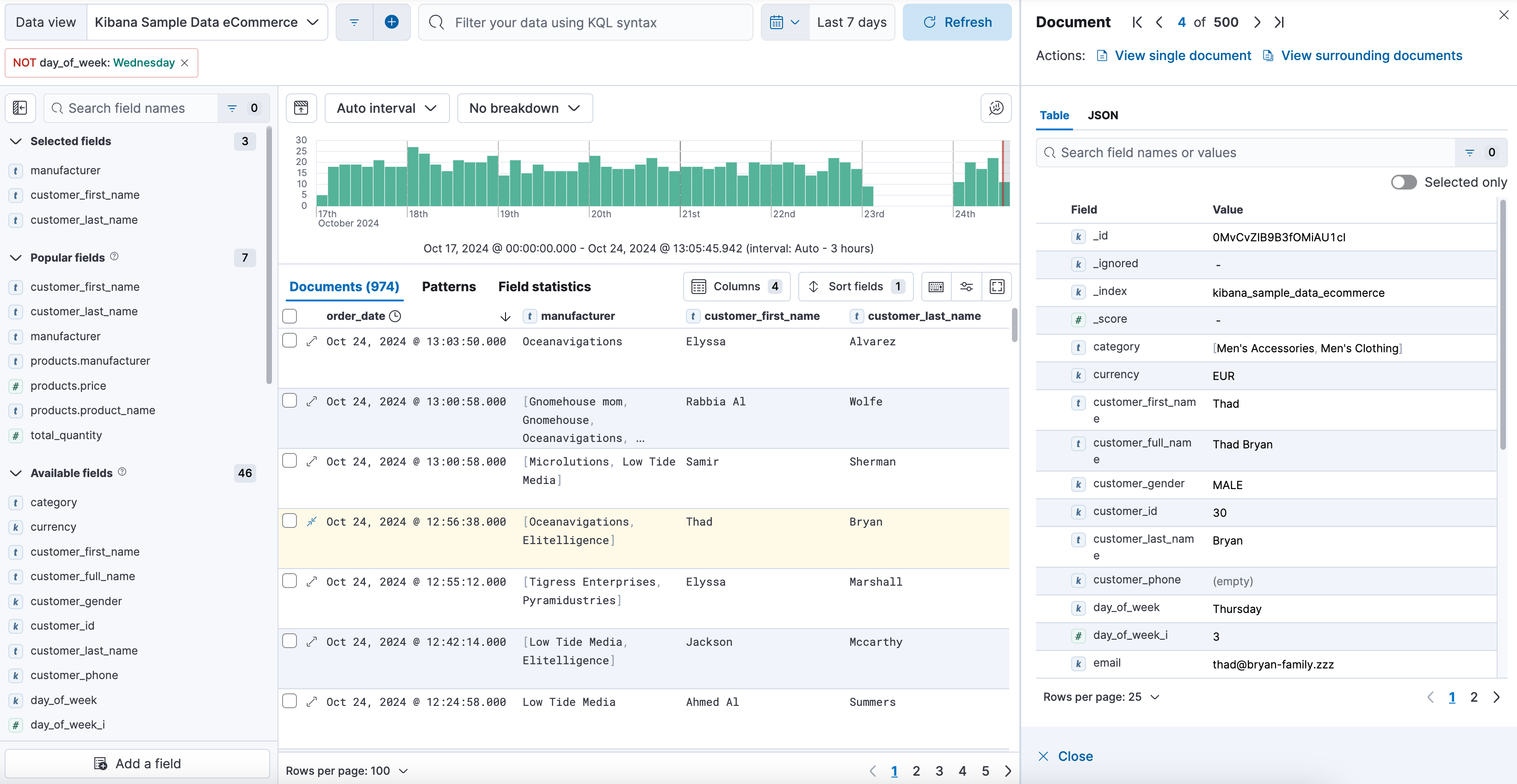 Table view with document expanded