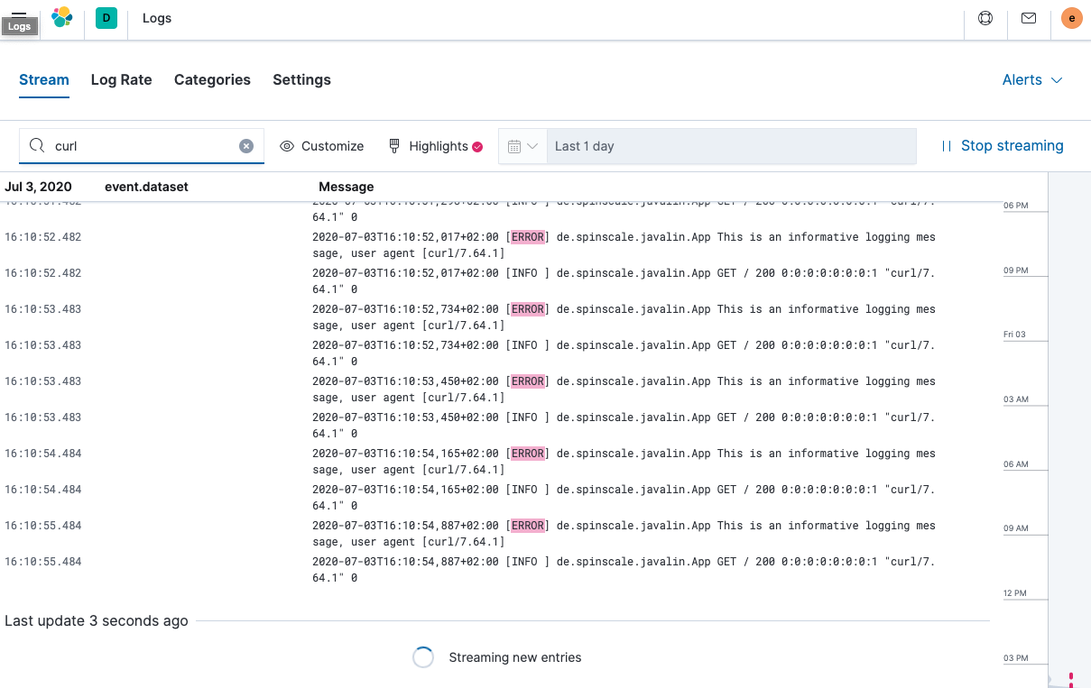 Kibana Logs UI Streaming