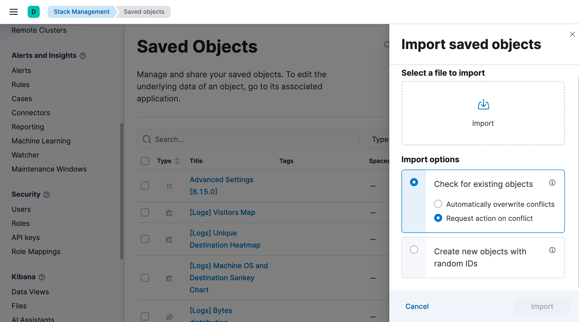 Import panel Import panel