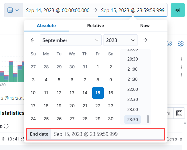 Set the time range end date Set the time range end date