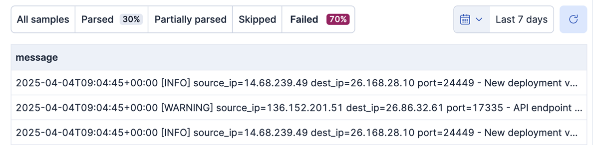 Data preview tab filtered to show failed documents