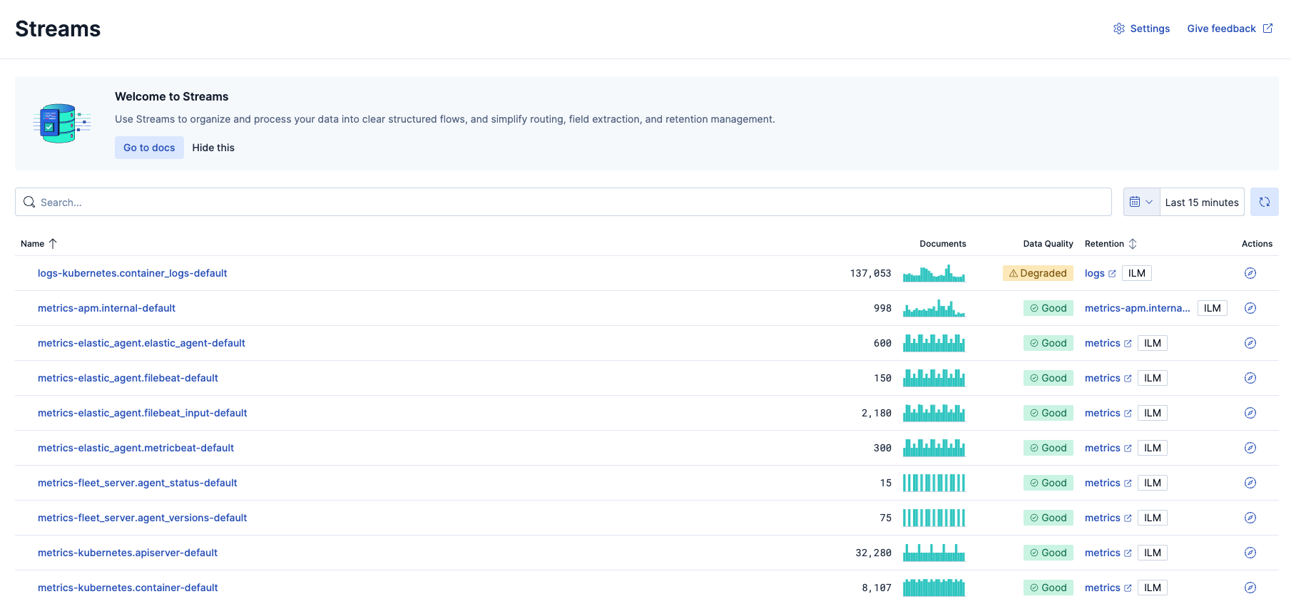 The Streams page