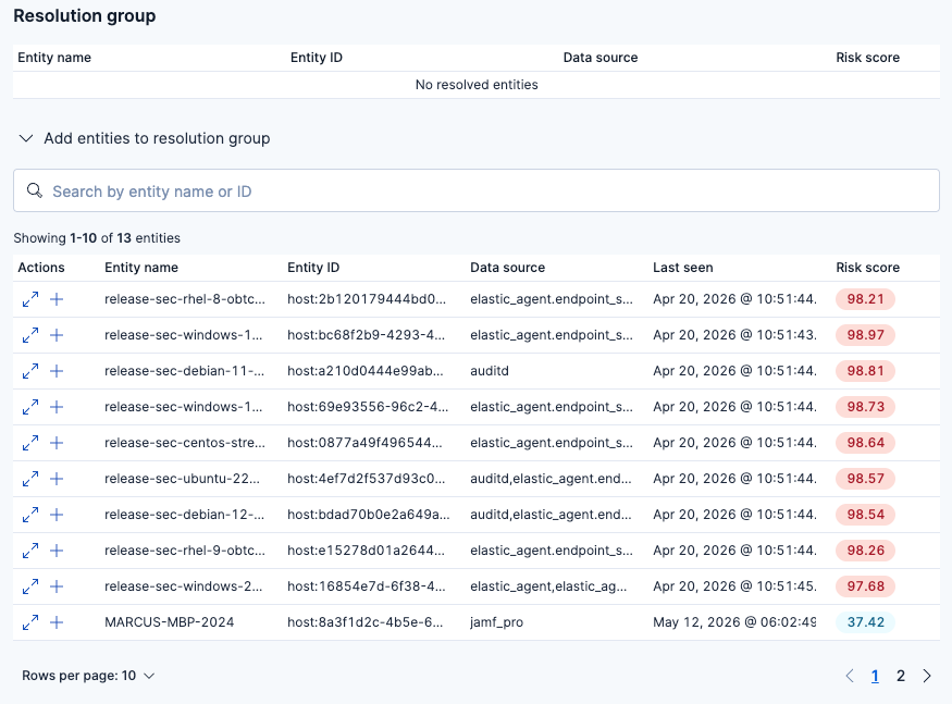 Resolution group tab on the entity details flyout