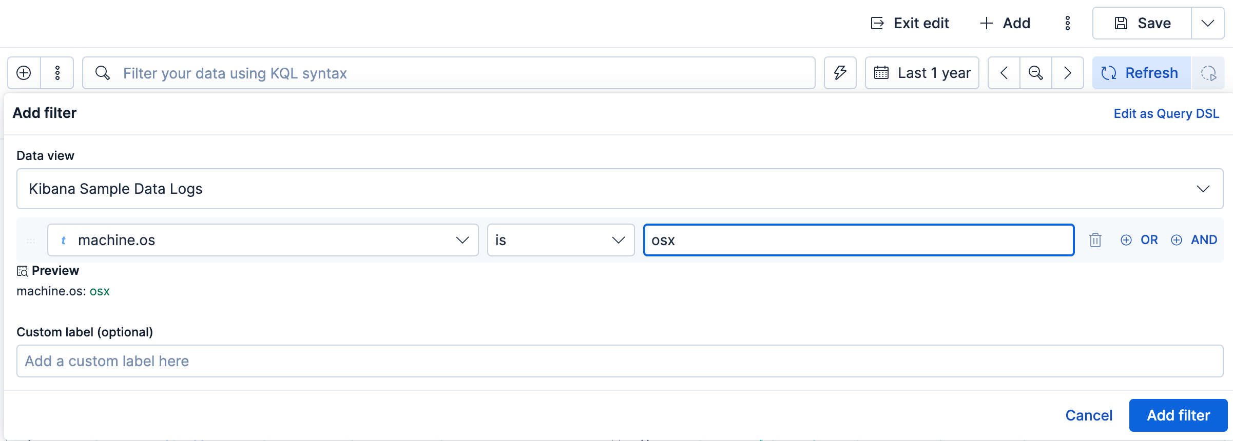 Add filter popup