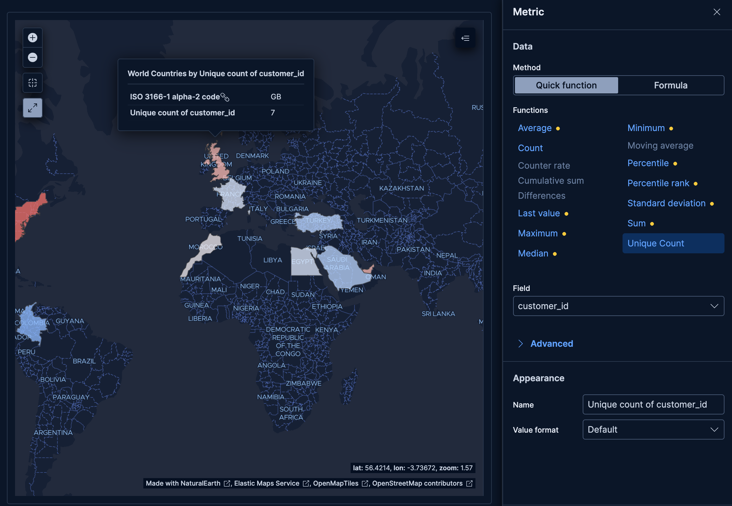 Region map showing customer distribution by country