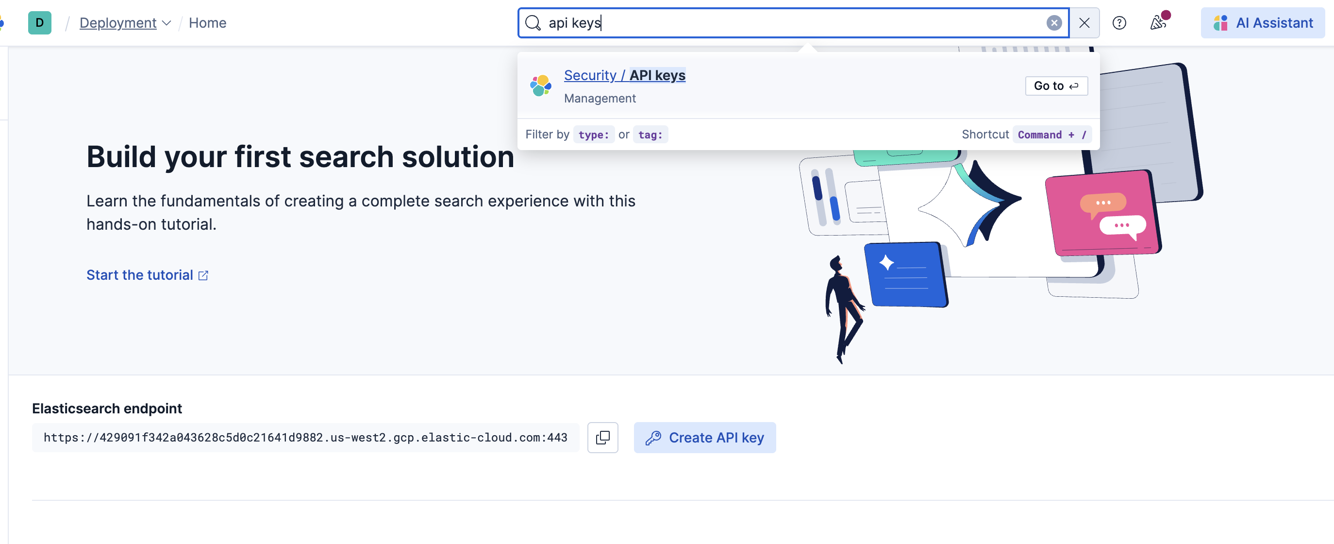 api keys search bar