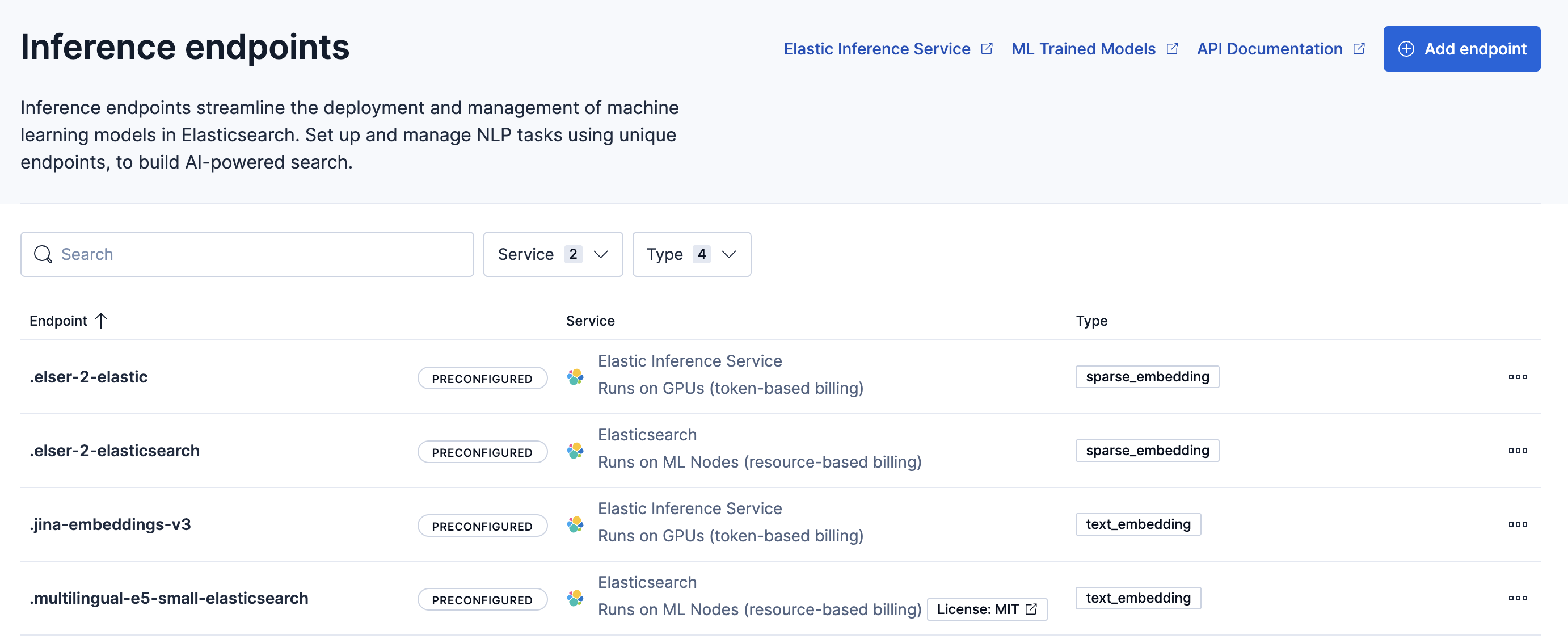 Inference endpoints UI