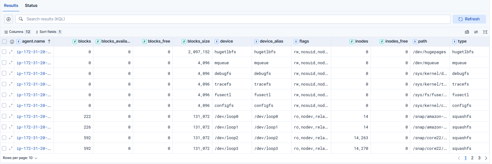 Shows query results