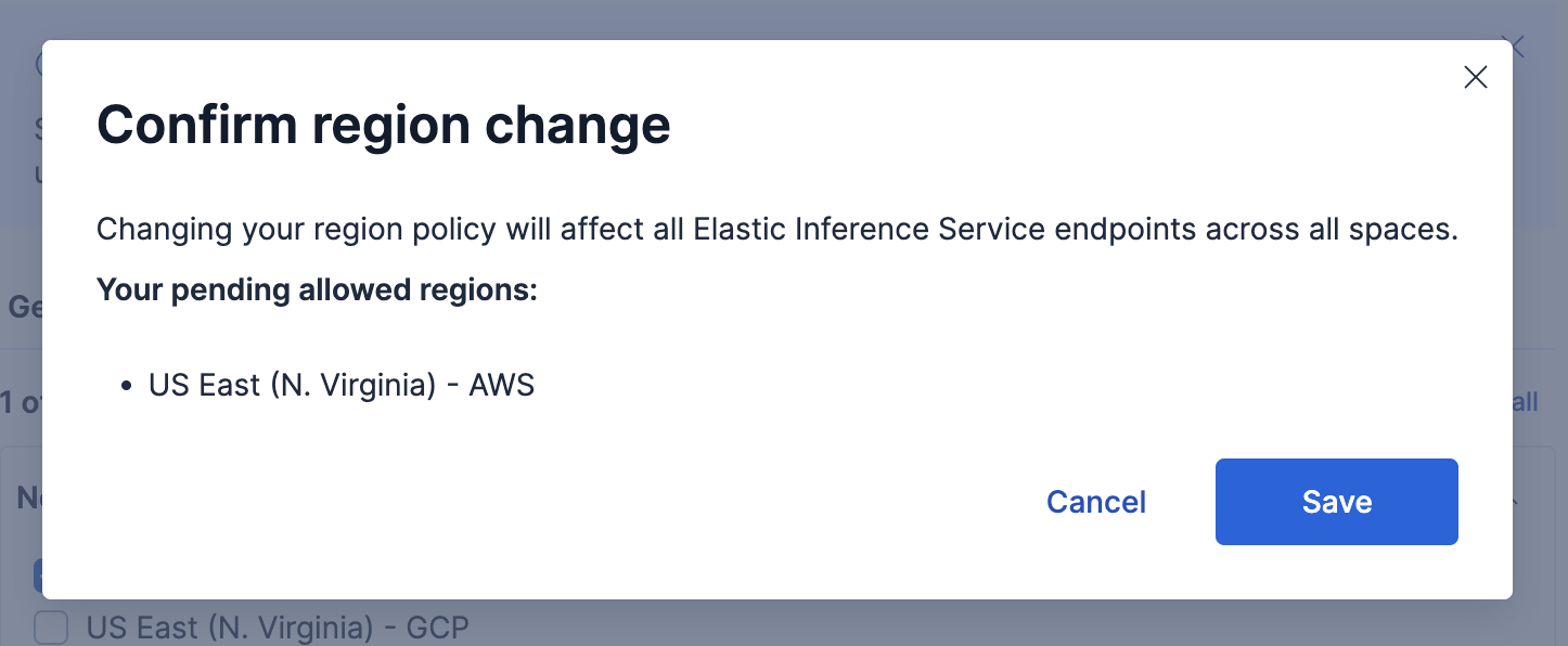 Confirm region change dialog listing pending allowed regions