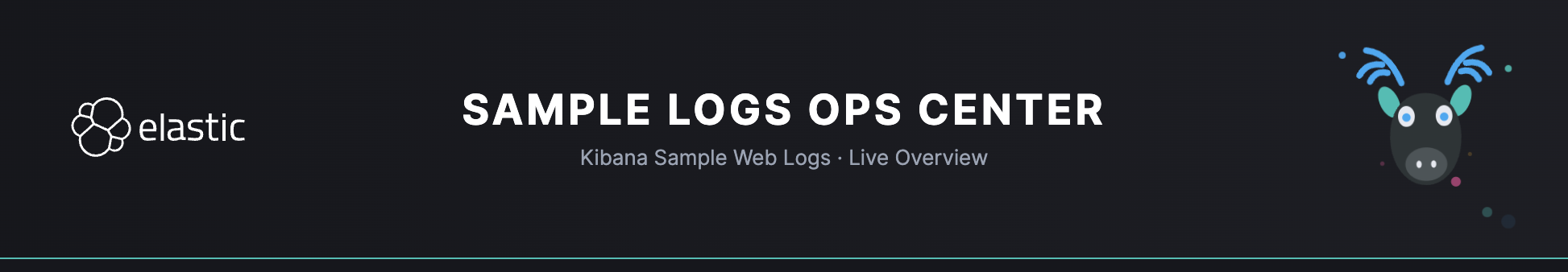 Dark banner with the Elastic logo, the title Sample logs ops center, and an animated elk mascot