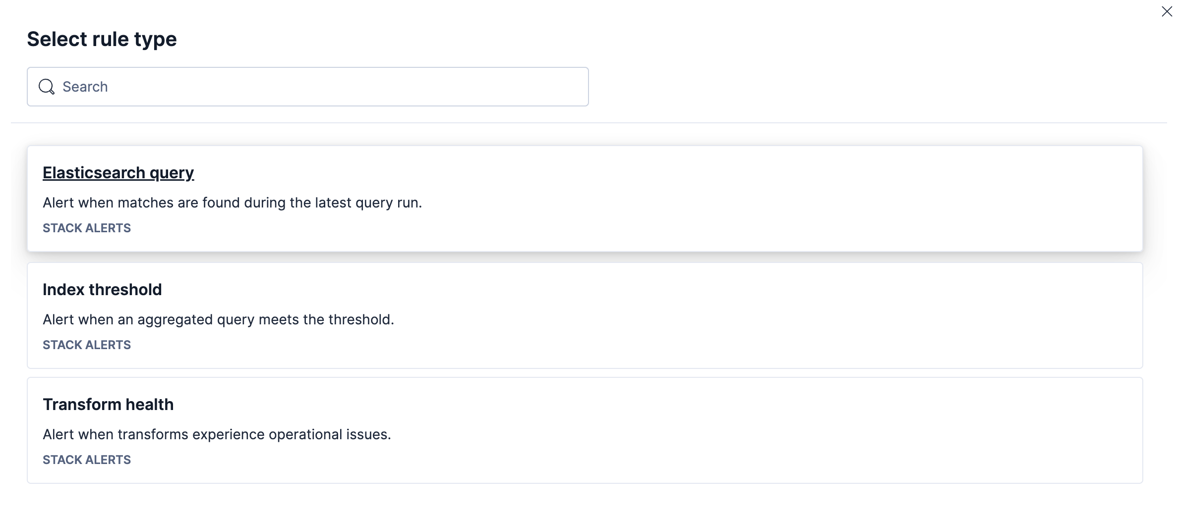 create a new alerting rule and select the elasticsearch query option