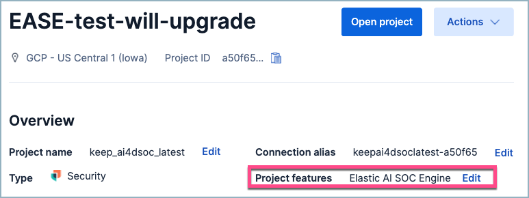 The manage project page for an EASE project with the EDIT button highlighted