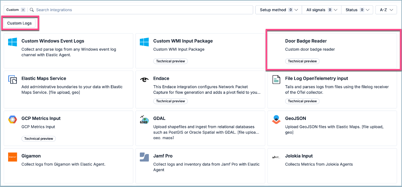 The Integrations catalog showing a newly installed custom integration under its chosen category