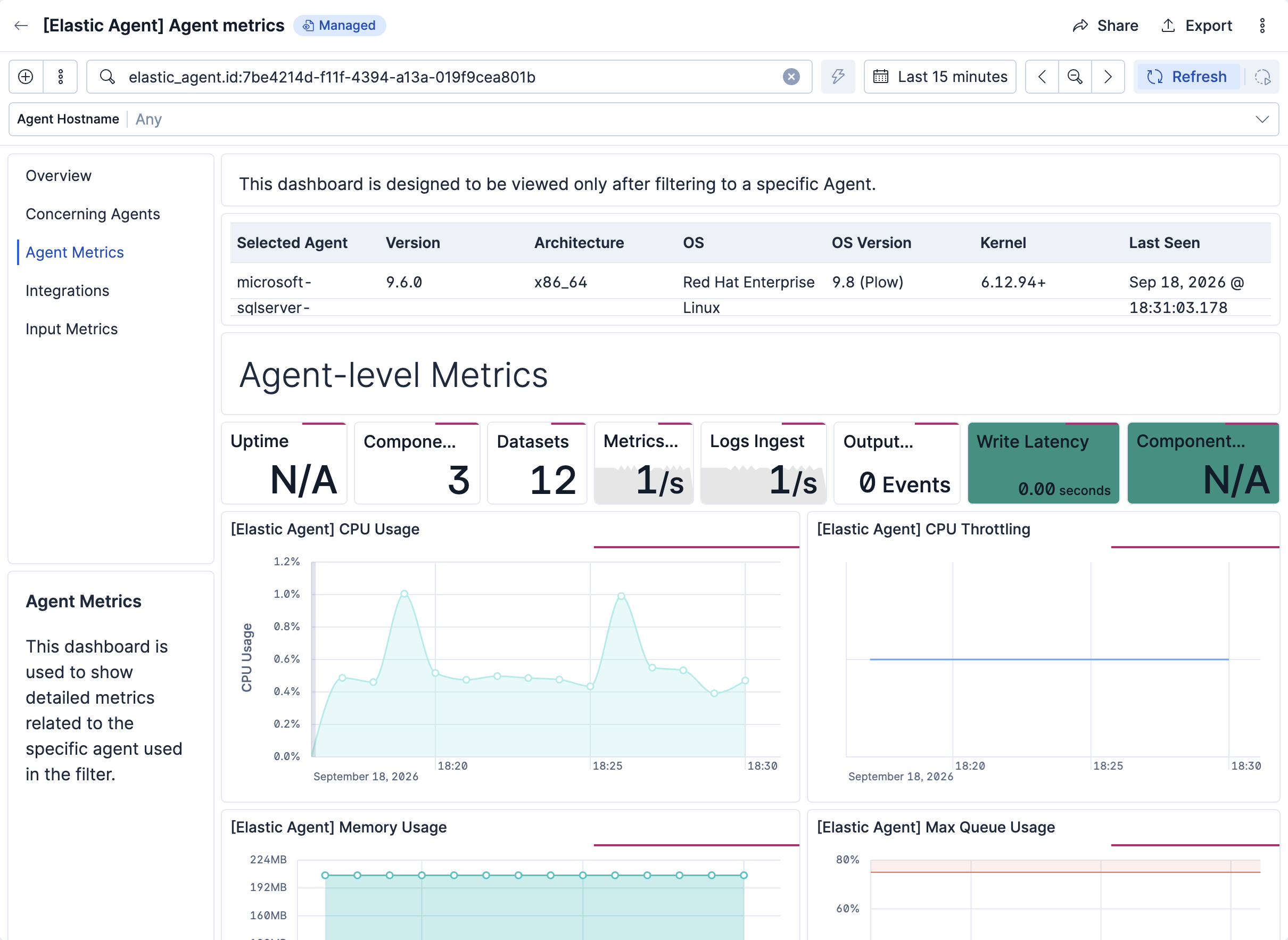 Screen capture showing Elastic Agent metrics