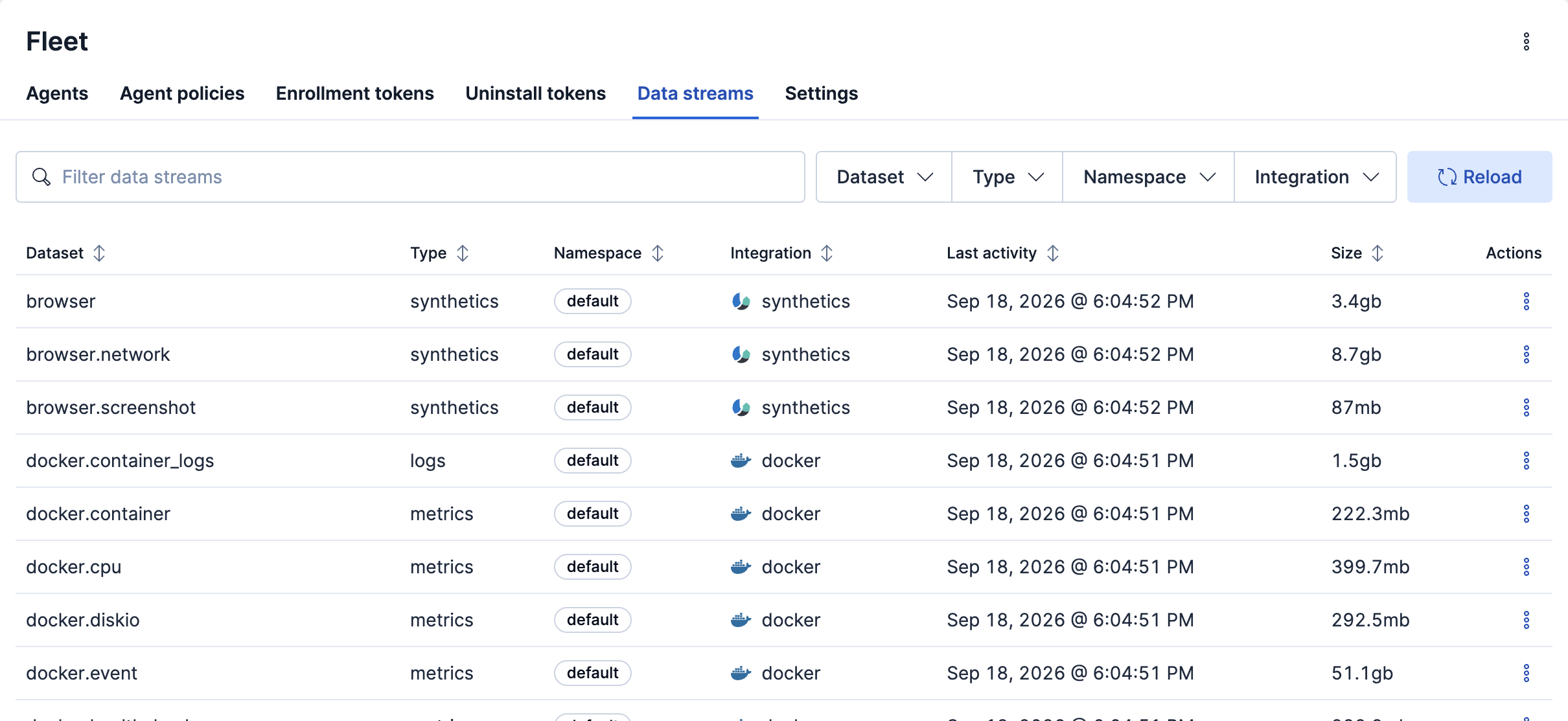 Data streams page