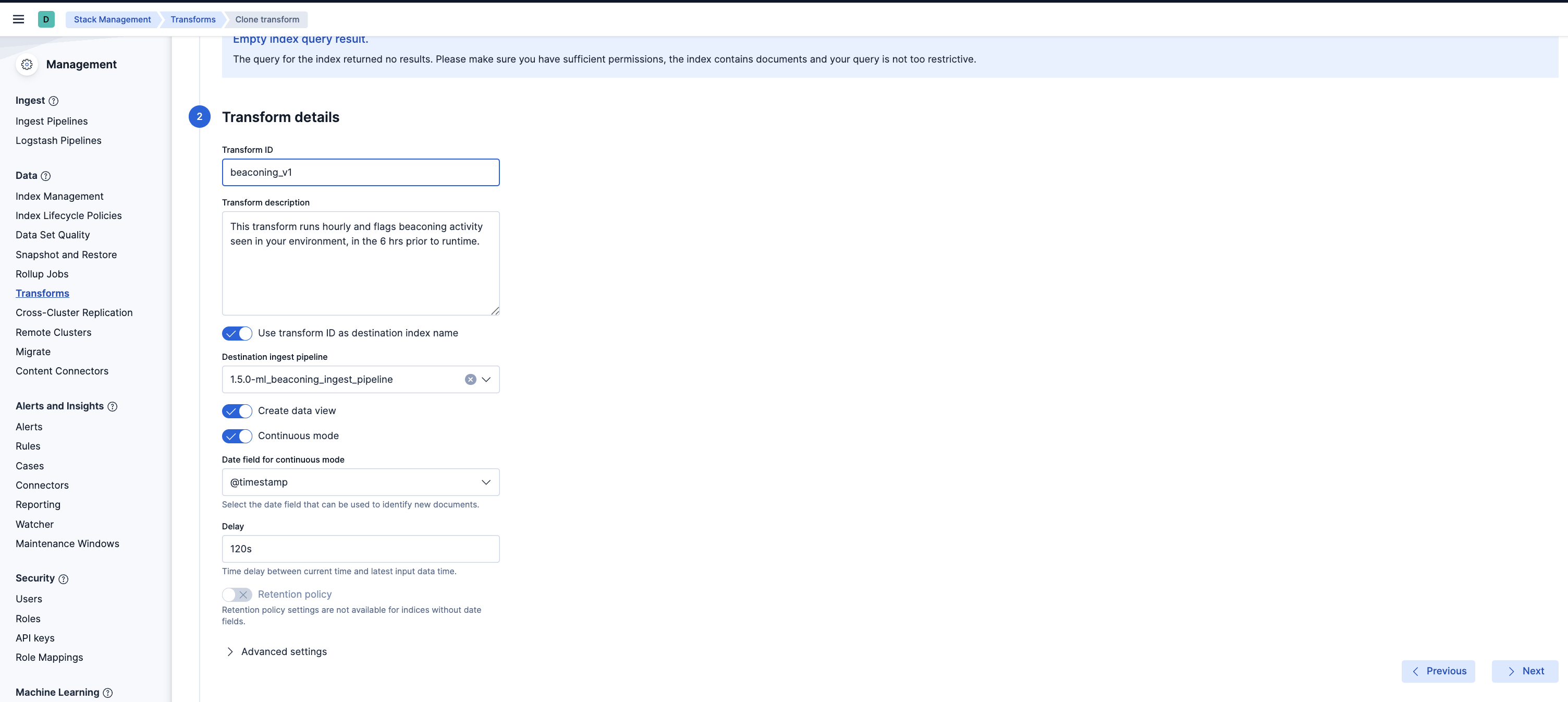 Network Beaconing Identification transform