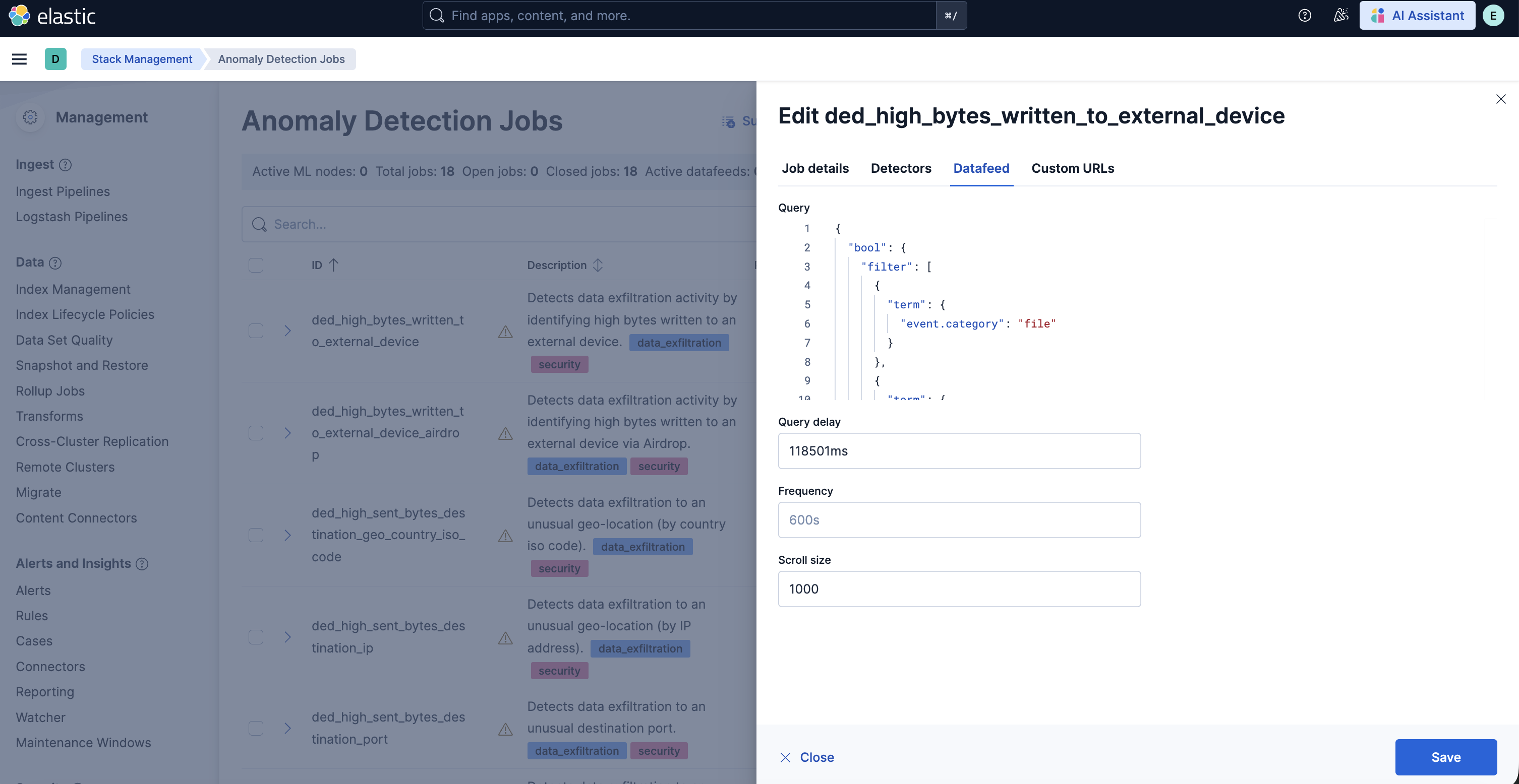 Data Exfiltration Detection jobs