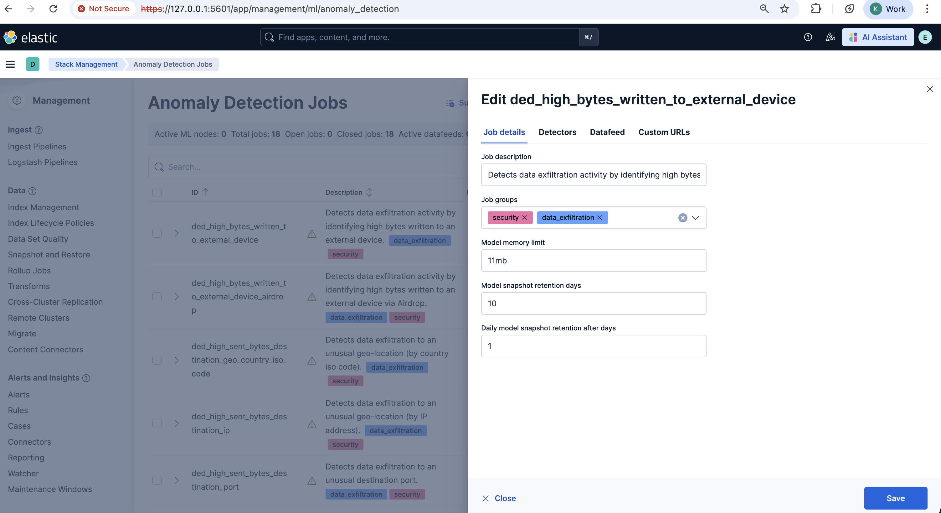 Data Exfiltration Detection jobs