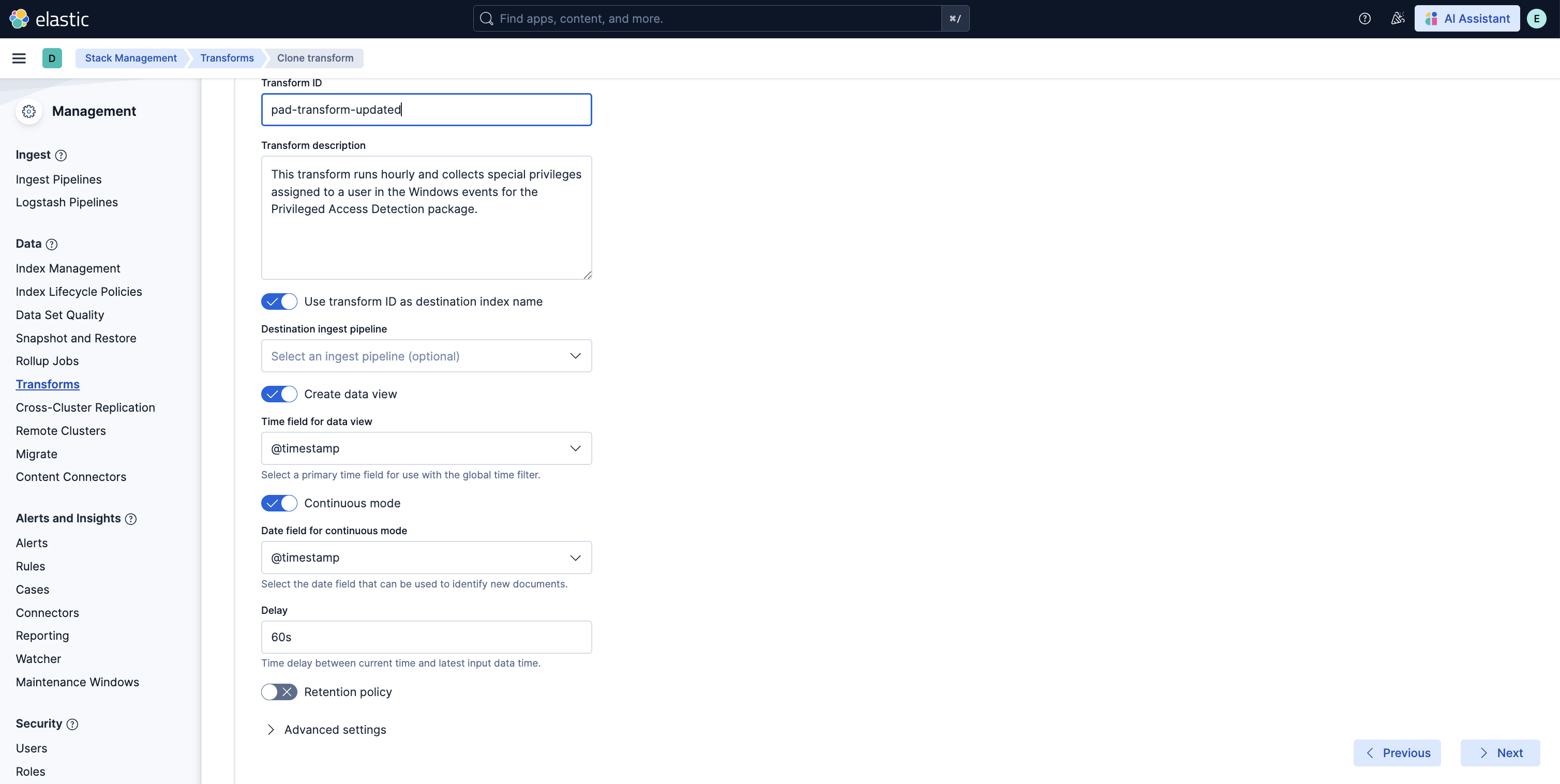 Privileged Access Detection transform Privileged Access Detection transform