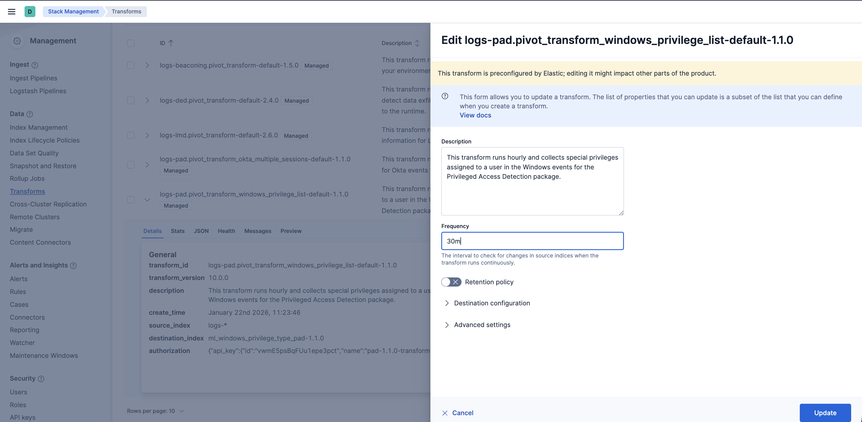 Privileged Access Detection transform Privileged Access Detection transform