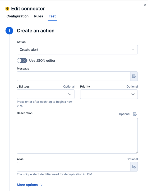 Jira Service Management create alert action test