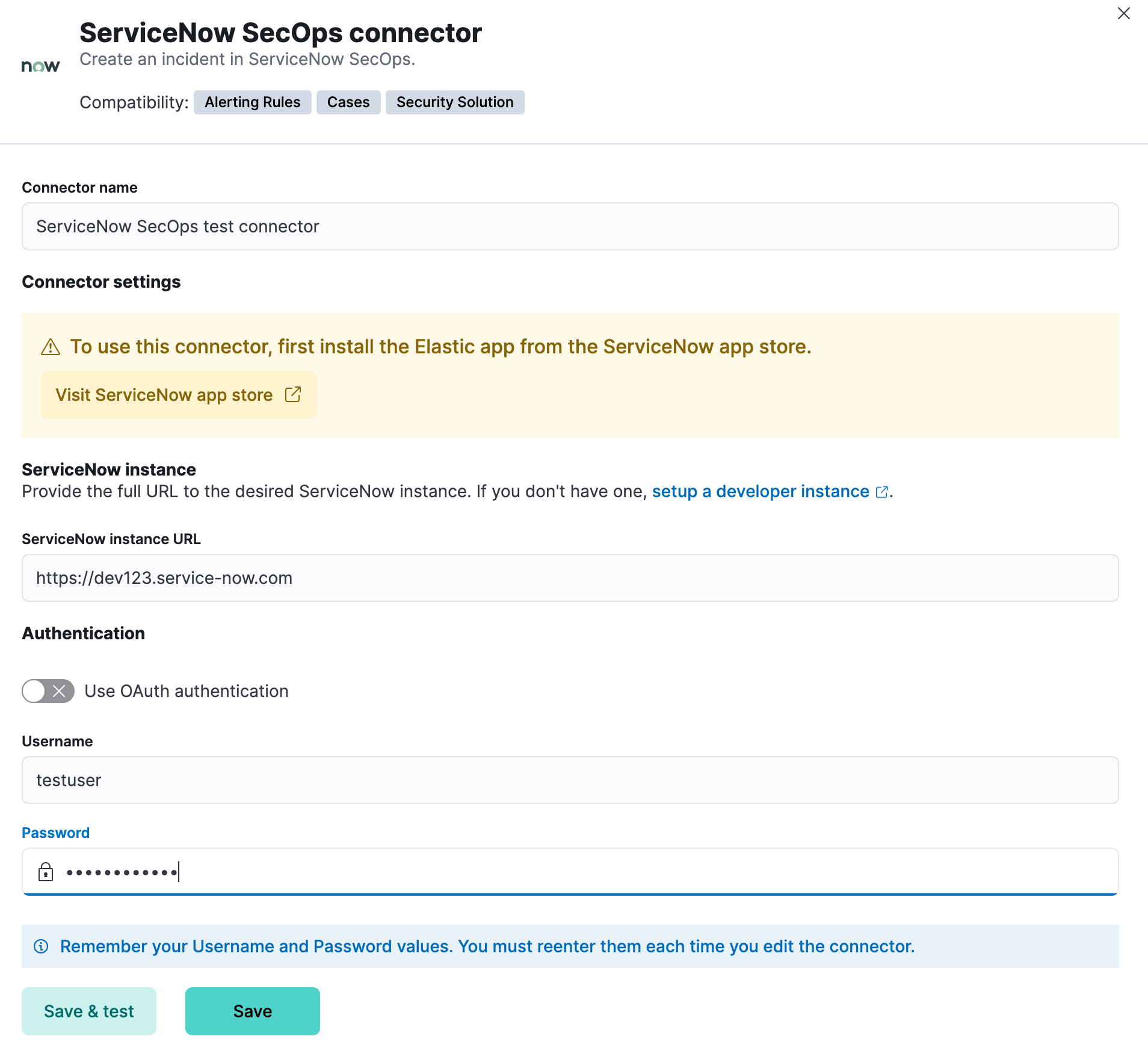 ServiceNow SecOps connector using basic auth
