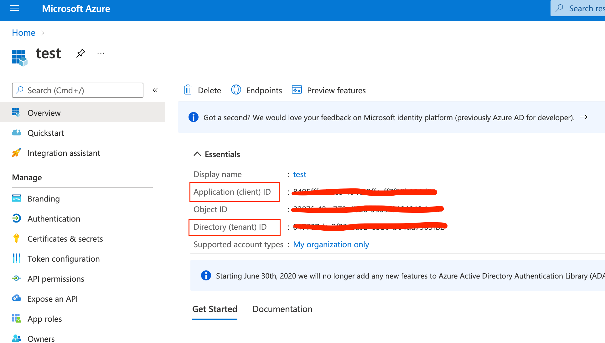 MS Exchange Client ID and Tenant ID configuration