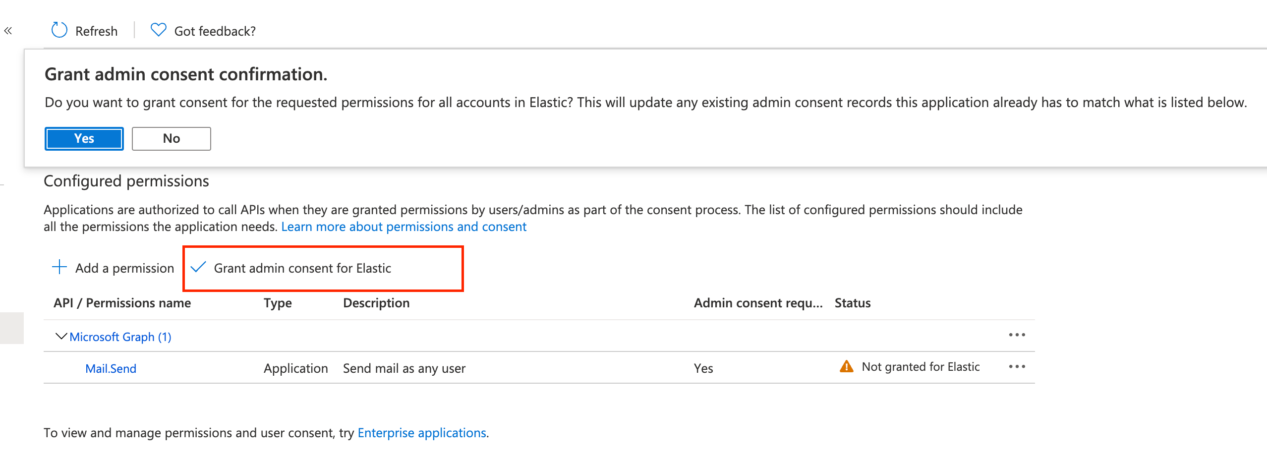 MS Exchange grant confirmation