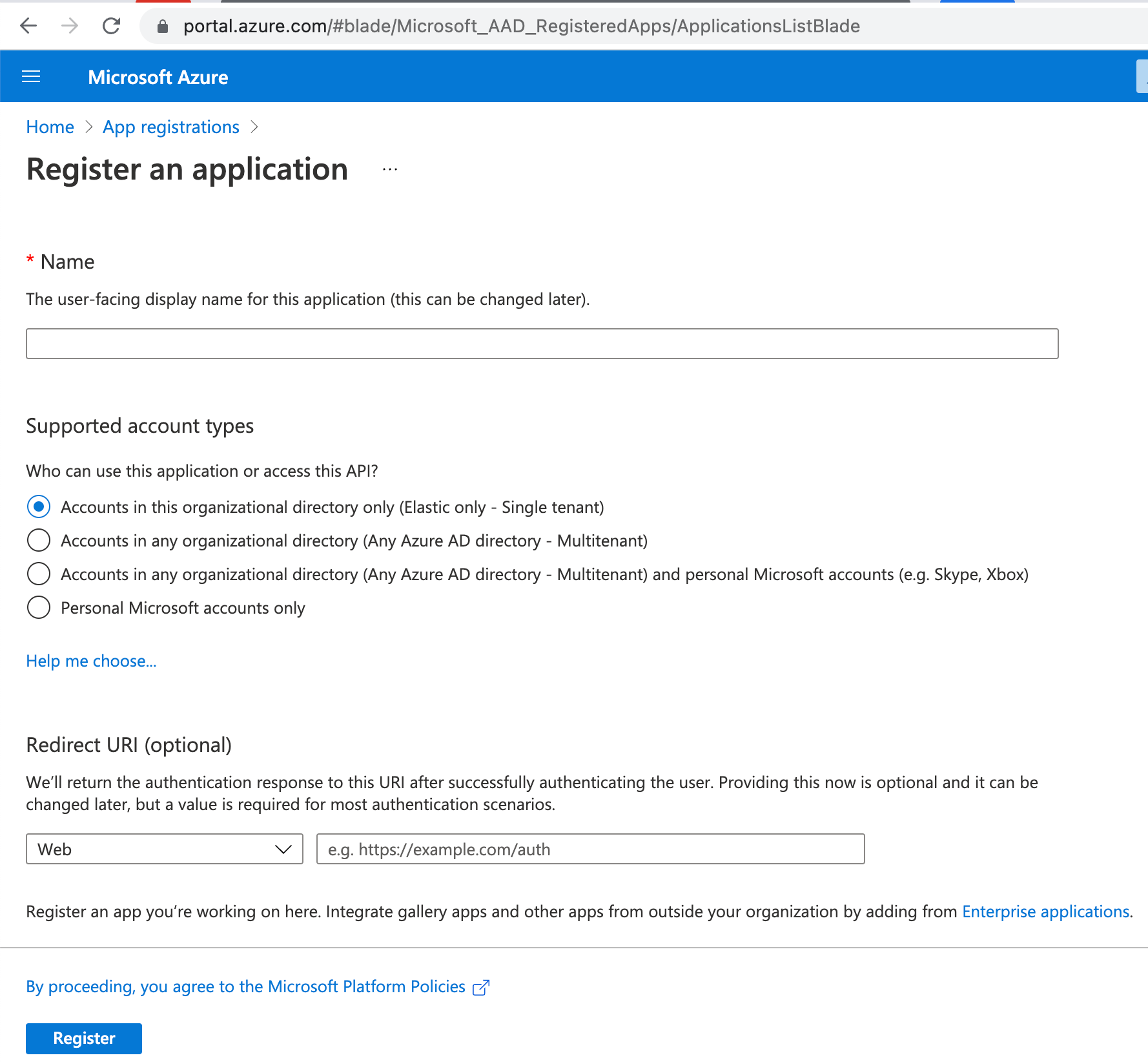 Register client application for MS Exchange