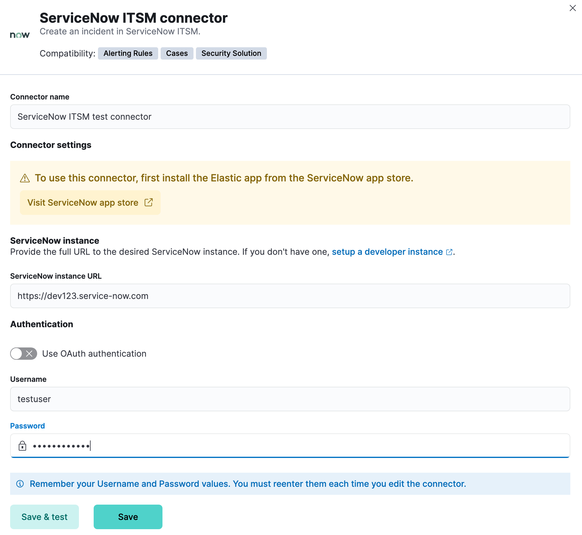 ServiceNow connector using basic auth