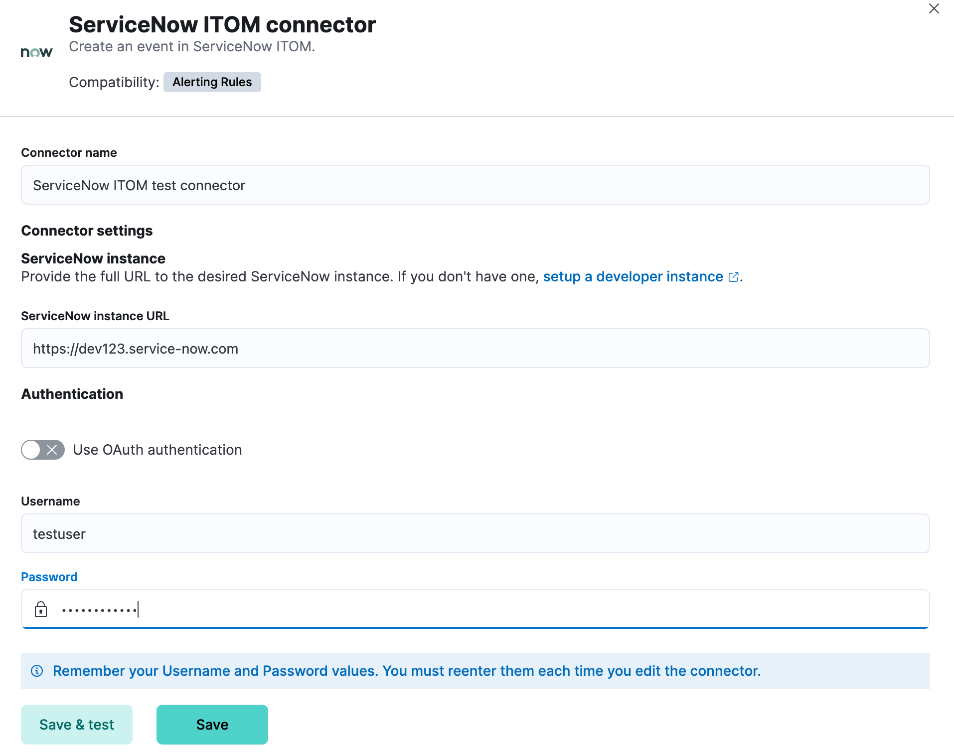 ServiceNow ITOM connector using basic auth