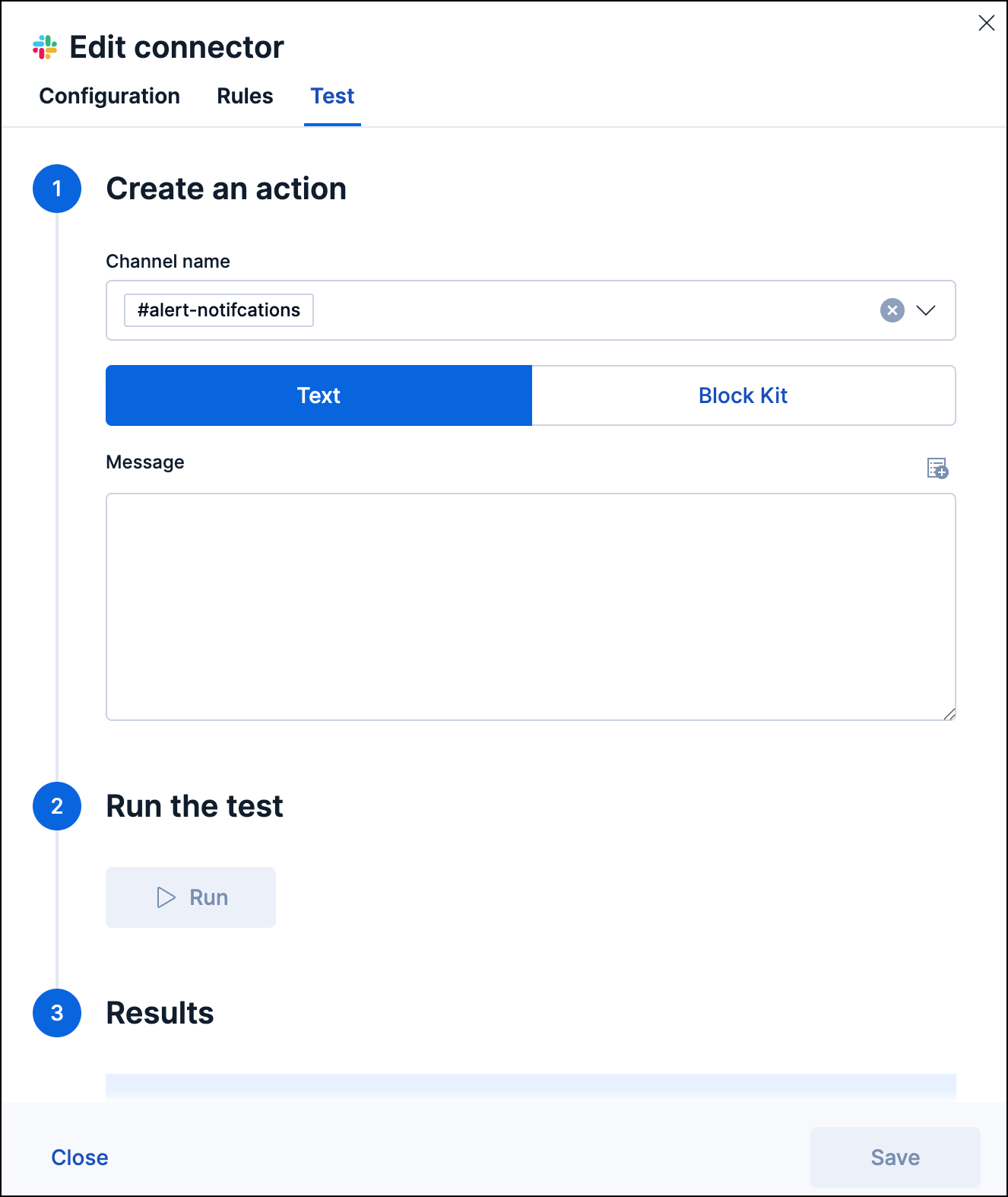 Slack webhook connector test